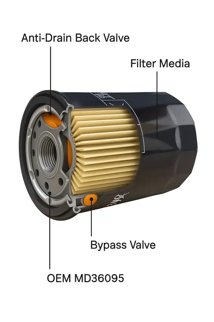 Cross-section diagram of Mitsubishi engine oil filter MD360935 parts