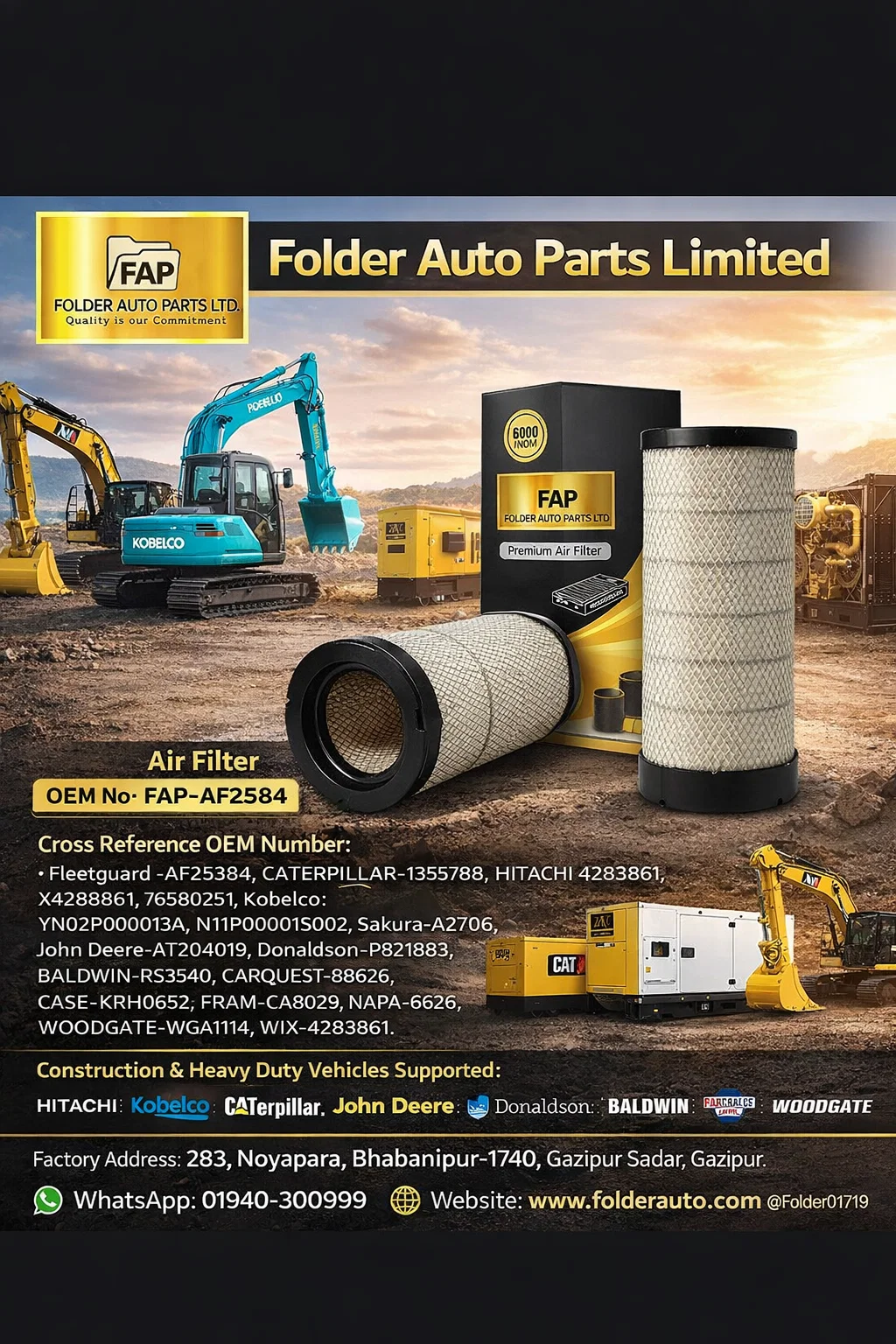 Built for Dust. Designed for Power.”Premium Air Filter FAP-AF25384 – Heavy-Duty Engines Deserve Premium Protection.